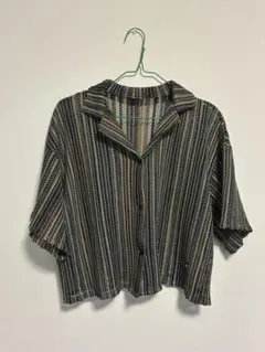 ストライプ 透かし編みシャツ