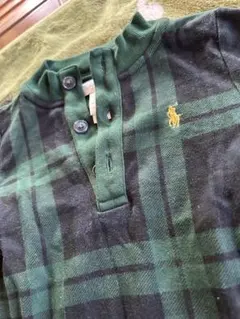 【美品子供服】【Ralph Lauren】 緑・黒 チェックロンパース 9ヶ月