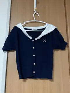 NICE CLAUP セーラーカラー 半袖 ニット トップス