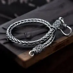 編み込み　シルバーチェーン　ブレスレット