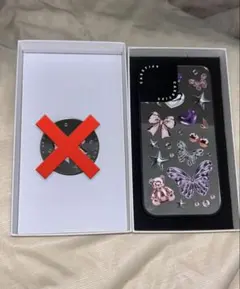 蝶とリボンのシルバーiPhoneケース