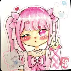 a*o様 手描きイラスト オリジナル 女の子 メイド ツインテール ピンク