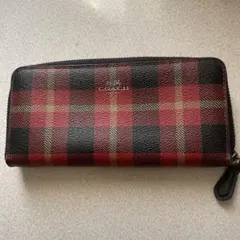 COACH チェック柄 レザー長財布