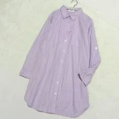 セシカブルー【極美品】高級綿100% ストライプ シャツチュニック 紫 40のサムネイル