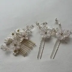 ホワイト花飾りヘアピンセット 2個　ウェディング