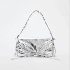 ZARA メタリック ショルダーバッグ シルバー
