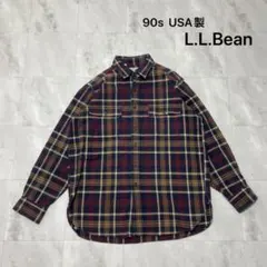 90s USA製 エルエルビーン ネルシャツ 長袖 コットンシャツ チェック柄