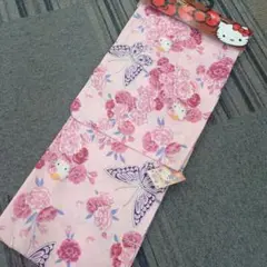 ハローキティ 浴衣 単品 ピンク 花柄 蝶
