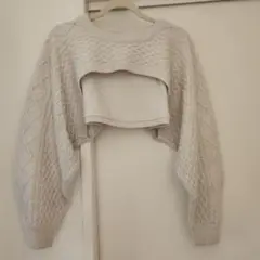 H&M エイチアンドエム クロップドニットトップス アイボリー XLサイズ