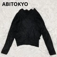 ABITOKYO スカラップネックカシュクールニット 長袖 F ブラック
