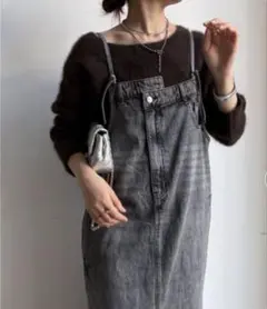 doudouグレー デニム サロペット