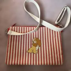 ディズニー わんわん物語 レディ ストライプ柄 イラストショルダーバッグ