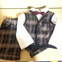 キッズ　90cm チェック　スーツ　茶