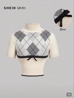 SHEIN MOD アーガイル柄リボンニット 半袖のサムネイル