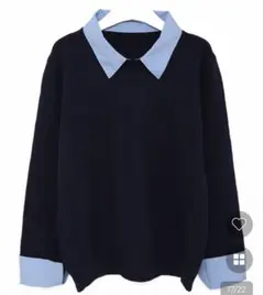 タグ付未使用★ネイビー シャツレイヤードニット重ね着風