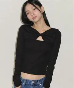 CLANE クラネ ARRANGE RIBBON KNIT TOPS ブラック - メルカリ