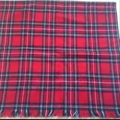 赤 チェック柄 ストール フリンジ付き