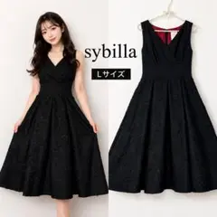シビラ ワンピース L 黒 日本製 美品 花形リボン ノースリーブのサムネイル