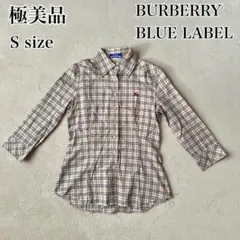 極美品 バーバリーブルーレーベルノバチェック シャツ ホースロゴ 7分袖