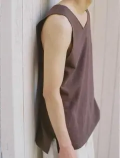 LINEN SLUB TANK TOP teak brown