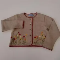 ファミリアfamiliar花柄刺繍 ベージュ カーディガン110cm中古赤縁取り