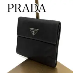 PRADA ブラック 三つ折り財布　三角ロゴプレート　ナイロン　イタリア製のサムネイル