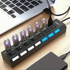 【新品 未使用 未開封品】7ポートUSB ハブ 外部電源対応 オンオフスイッチのサムネイル