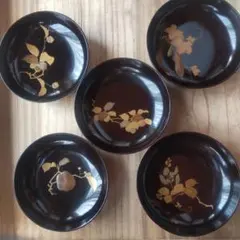 マルぽよ様専用　漆木皿　金箔装飾 5枚セット（二組）　蒔絵　絵がわり