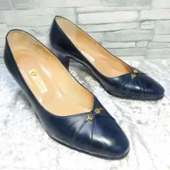 【ワケ有良品】GUCCI 22.5cm パンプス レザー ネイビー 35.5