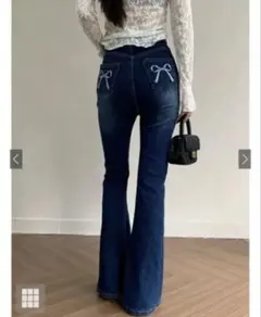 【GRL】バックリボン刺繍フレアデニムパンツ[at2289]