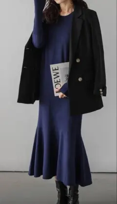 最終価格、フレアスリーブ ワンピース ネイビー