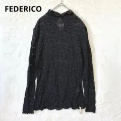 カットソー 長袖 トップス M 総レース ハイネック レディース ブラック 黒