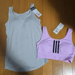 アディダスジュニアブラとタンクトップ 薄紫 ストライプデザイン