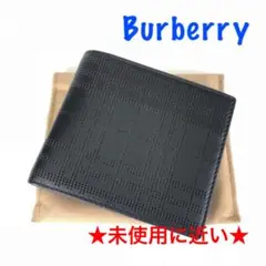 Burberry バーバリー レザー パンチングチェック 二つ折り財布 ブラック