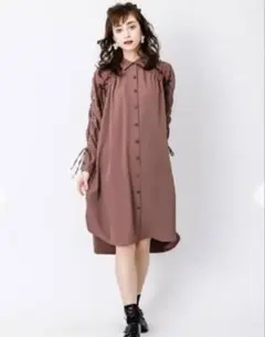 アクシーズファム シャツワンピース ロングワンピース 袖ドロストシャツＯＰ量産系