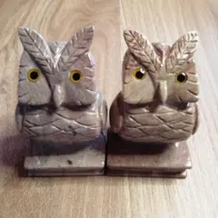 フクロウセット　縁起物　置物 石製