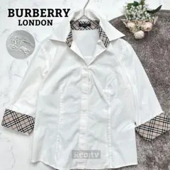 【バーバリーロンドン】ノバチェック シャツ ホース刺繍 ストレッチ 40 白