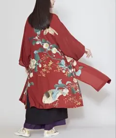 2026春夏新作 カヤ 花墨長羽織 ロングカーディガン 着物風 和風 和柄 