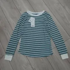 長袖カットソー 緑と白のストライプ 120