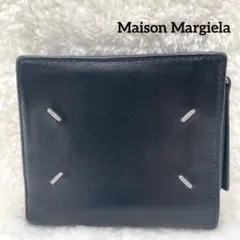 メゾンマルジェラ 2つ折り 財布　4ステッチ フリップフラップ レザー ブラック