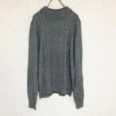 ハイネックアラン編みニットセーター　グレー【Lサイズ】ヴィンテージ