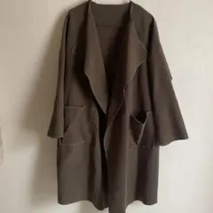 韓国ノーカラー ロングコート カーキ