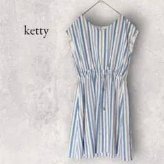 kettyケティ　ストライプ柄ウエストマーク フレンチスリーブ ひざ丈ワンピースのサムネイル