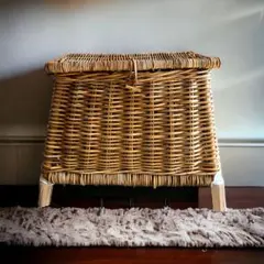 天然皮付き籐アラログ　収納バスケット　インテリアバスケット　チェストバスケット