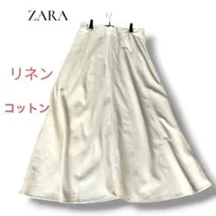 ZARA ザラ　リネン フレアスカート アイボリーのサムネイル