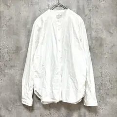 美品✨コットン100 ノーカラー長袖シャツ ホワイト M 無地 カジュアル