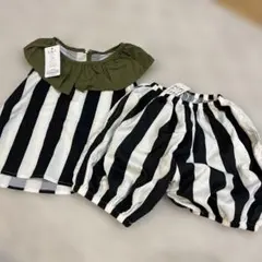 黒と白のストライプ トップスとショートパンツ セット