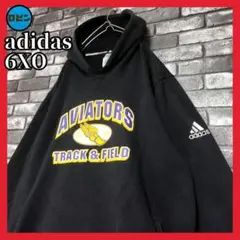 adidas 裏起毛 6XO 超オーバーサイズ 刺繍スリーブロゴ スウェット 黒