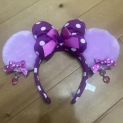 ディズニー　ミニー 水玉　イヤリング　カチューシャ　紫　ラメ　ふわふわ
