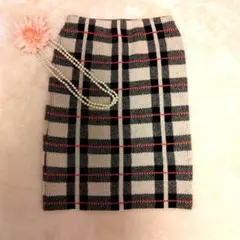 [DURAS] チェック柄編み　膝丈ニットスカート　美品